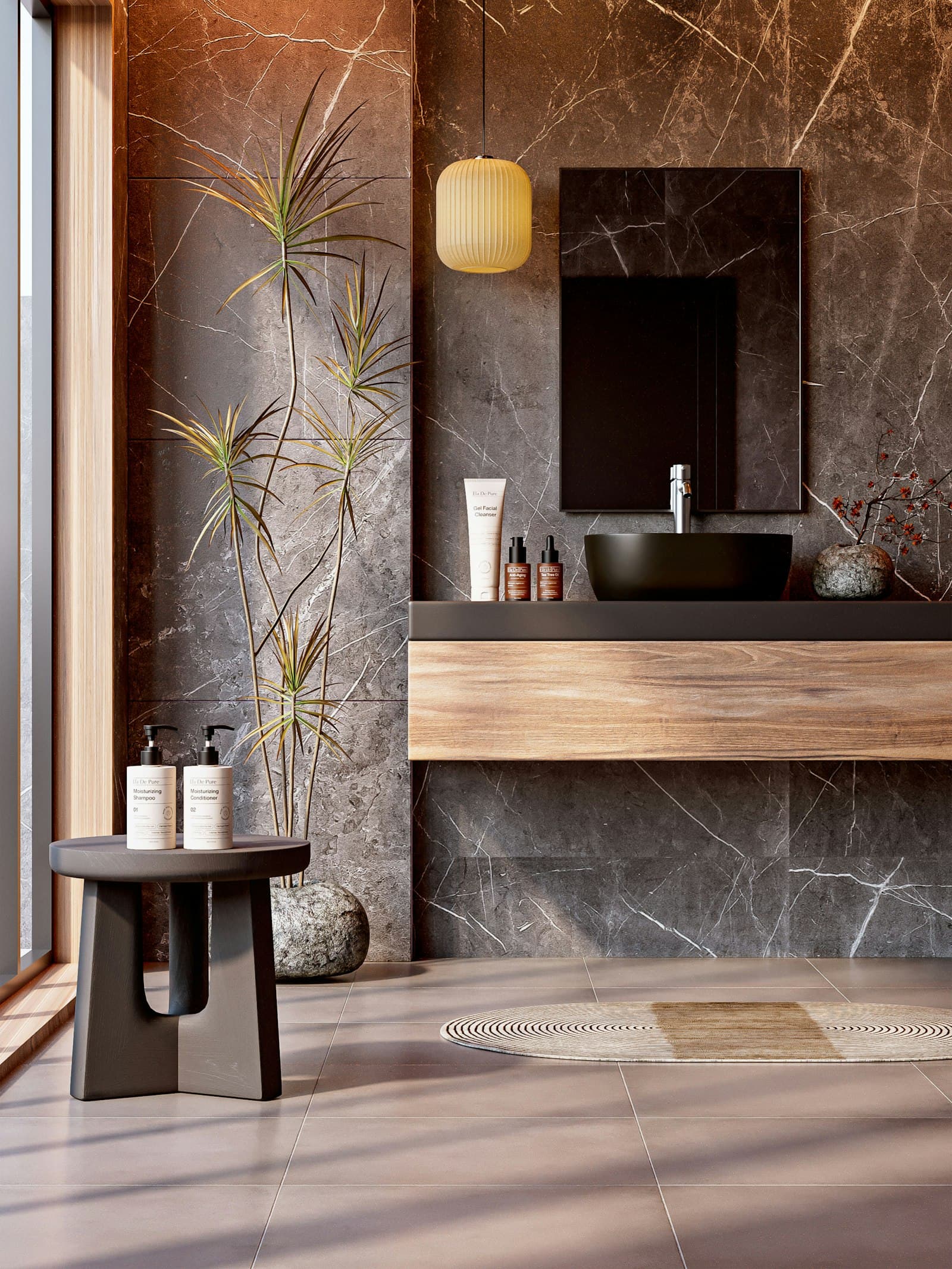 Meuble vasque de salle de bain en bois sur mesure.